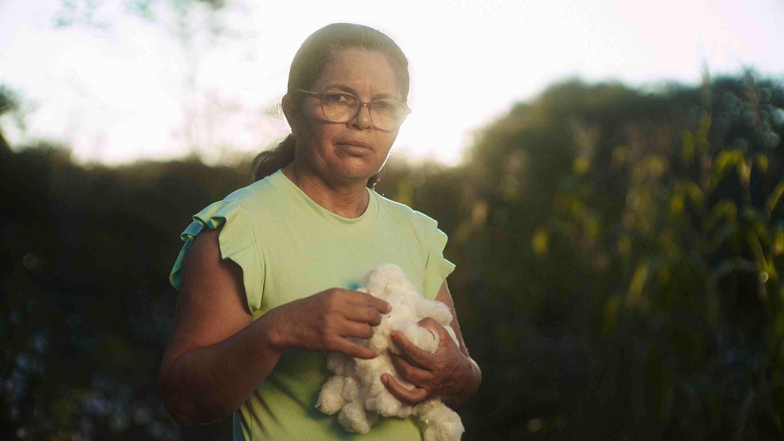 Young girl holding a fluffy white rabbit in a cornfield